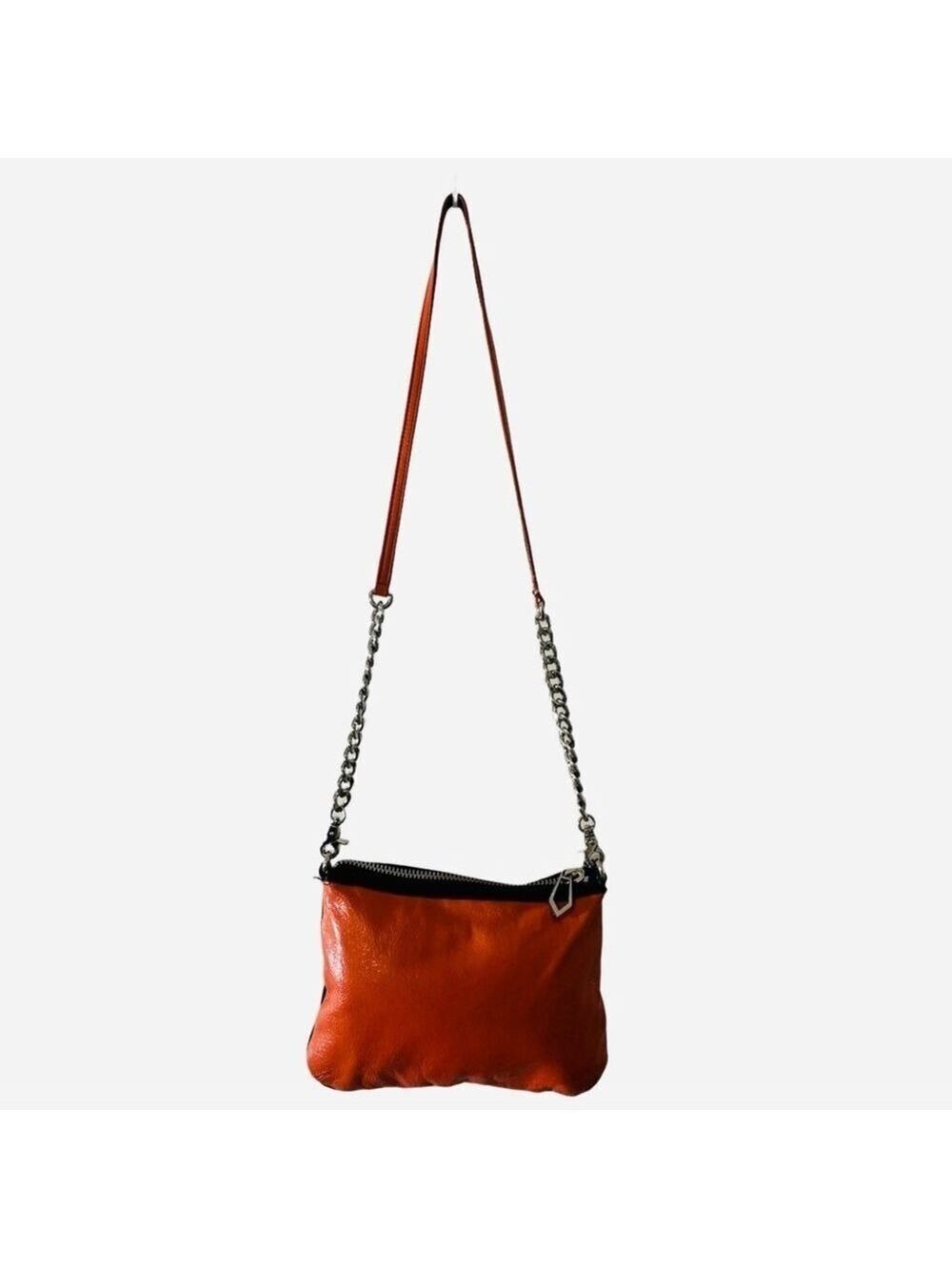 Botkier CRUZ Crossbody Hand Bag Orange Leather Chrome Chain and Zippers - Picture 4 of 15